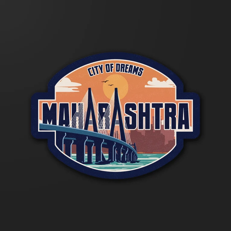 Inline-4 Maharashtra sticker illustrating a cable-stayed sea bridge at sunset