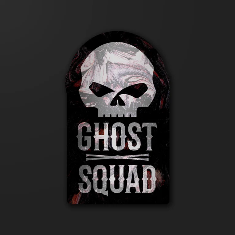 Inline-4 Ghost Squad sticker featuring a marbled grey skull illustration