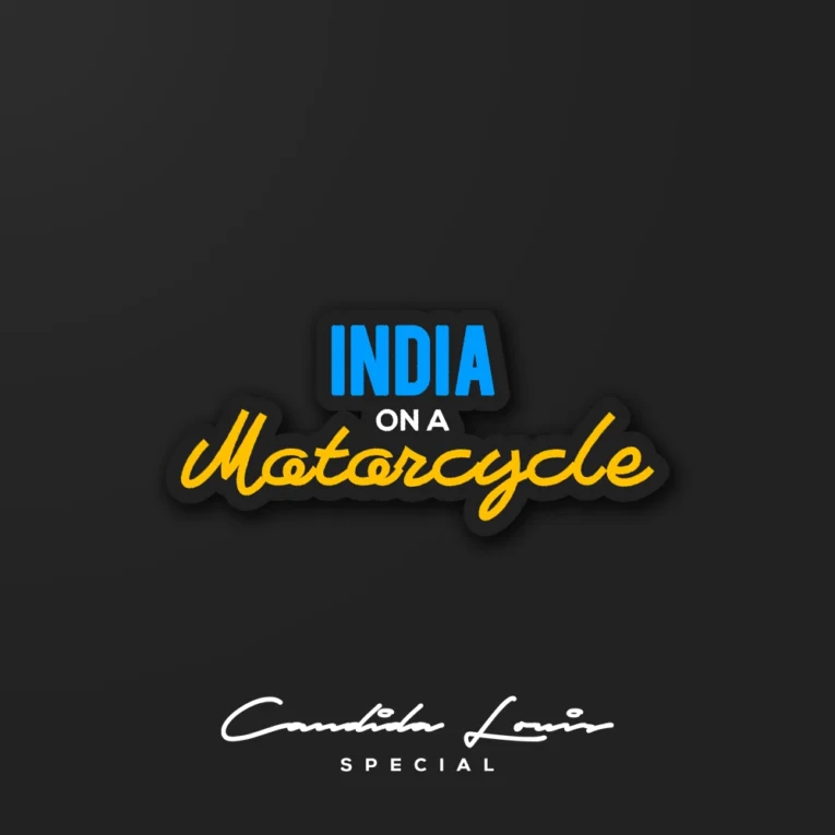 Inline-4 India on a Motorcycle sticker in bold blue, white, and yellow script lettering