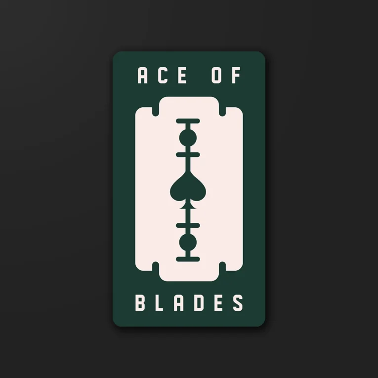 Inline-4 Ace of Blades sticker illustrating a razor blade shaped like an ace-of-spades card suit