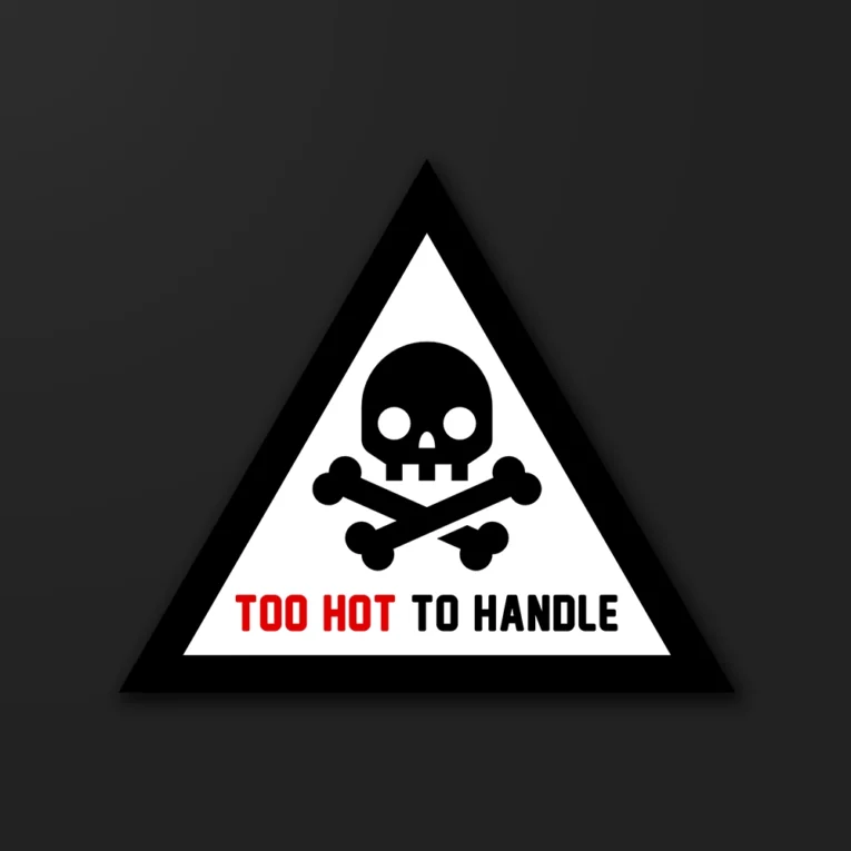 Inline-4 Too Hot to Handle sticker featuring a skull-and-crossbones warning icon