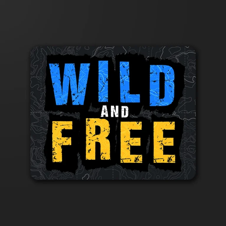 Inline-4 Wild and Free sticker in bold torn-paper style lettering over a topographic map