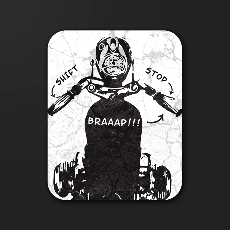 Inline-4 Braaap sticker with a cracked, textured illustration of a rider gripping handlebars
