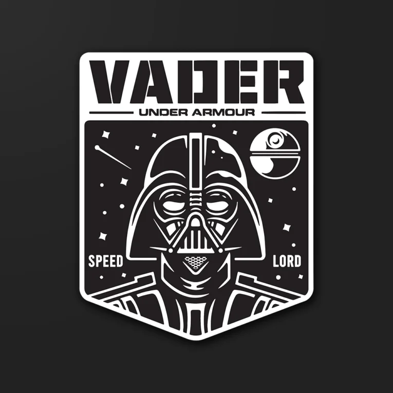 Inline-4 Darth Vader themed sticker with dark helmet-inspired sci-fi artwork