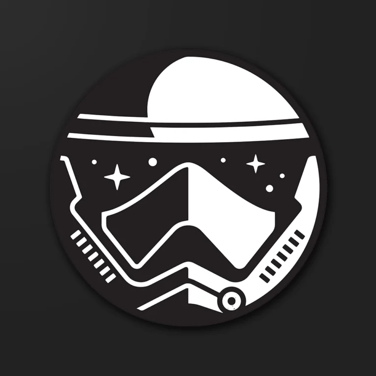 Inline-4 Stormtrooper themed sticker with white sci-fi armored helmet artwork