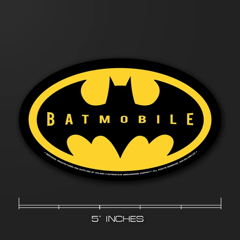 Inline-4 dark rider car sticker, oval emblem with a bat-wing silhouette and bold wordmark on black and yellow