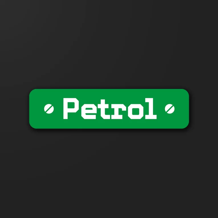 Inline-4 Petrol sticker in bold white lettering on a green rounded rectangle