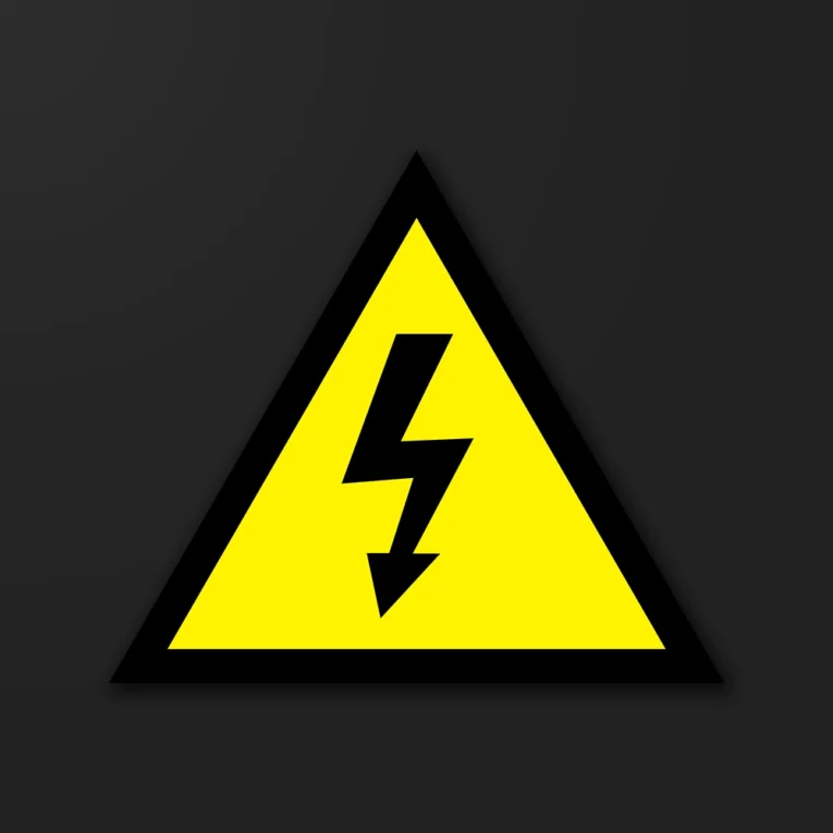 Inline-4 High Voltage sticker with a bold yellow lightning-bolt hazard symbol