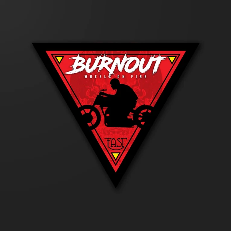 Inline-4 Burnout sticker silhouetting a rider on a chopper against a red backdrop