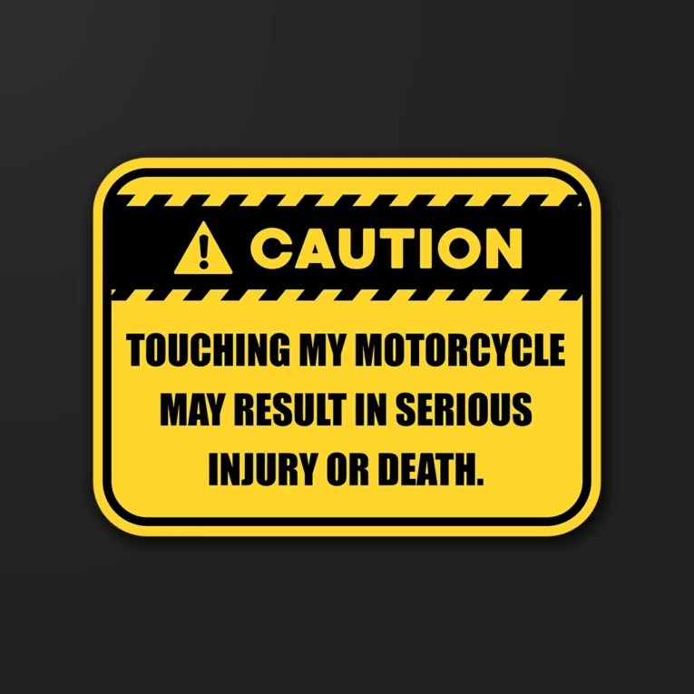 Inline-4 Caution sticker with a bold hazard-tape border and warning text
