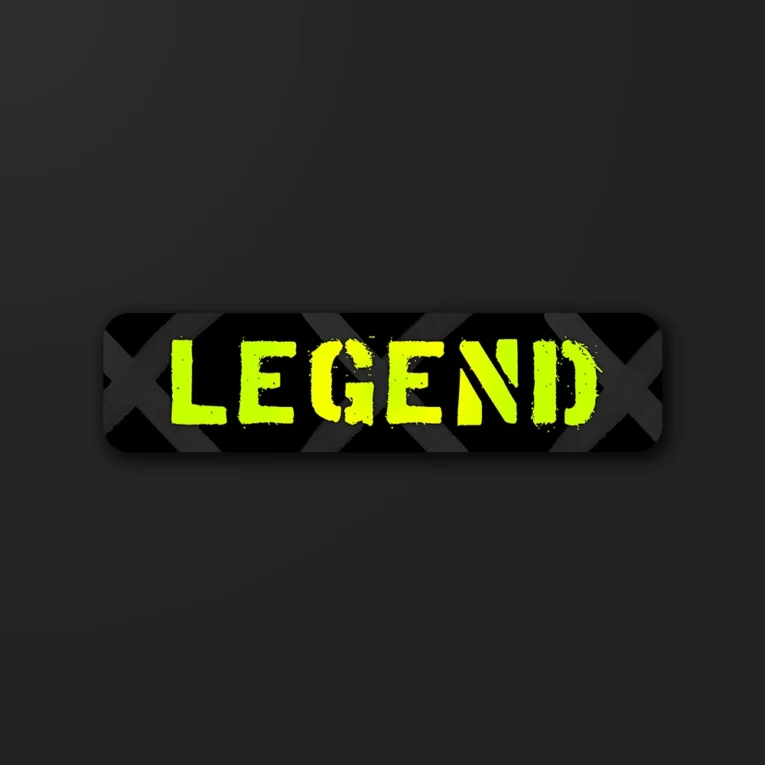 Inline-4 Legend sticker in bold neon-yellow distressed lettering on a crosshatched background