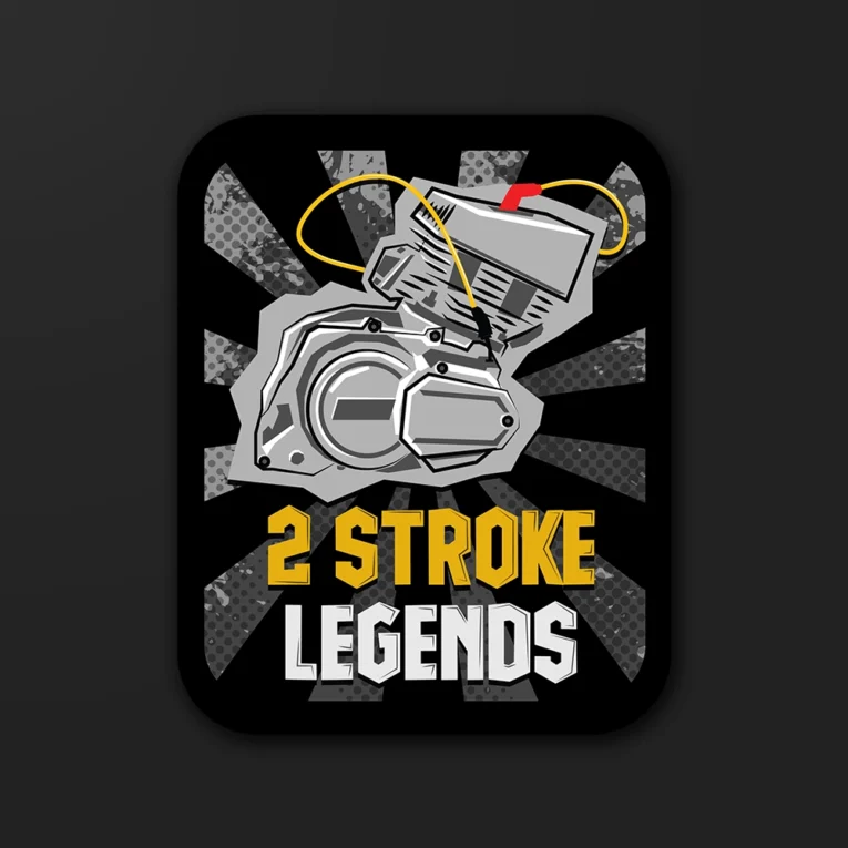 Inline-4 2 Stroke Legends sticker illustrating a detailed two-stroke engine