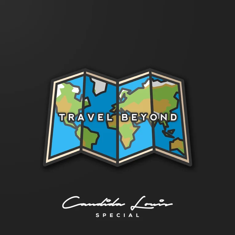 Inline-4 Travel Beyond sticker illustrating a folded world map