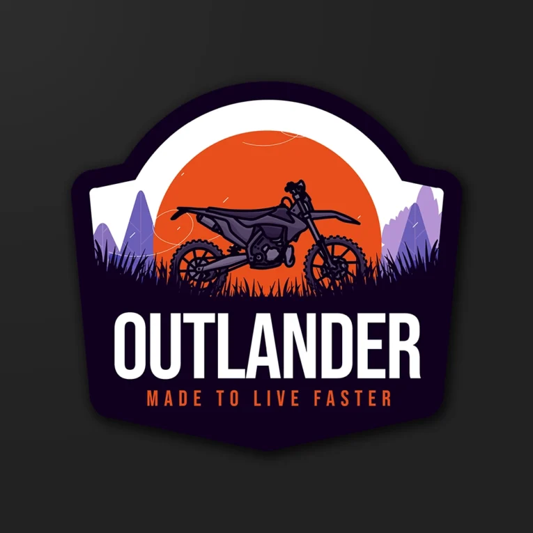 Inline-4 Outlander sticker illustrating a dirt motorcycle silhouetted against a sunset