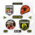 Inline-4 Gear n Ride Sticker Set close-up, showing the Explorer badge, Stay Protected helmet lettering, Always Gear N Ride badge, and Taste Freedom badge